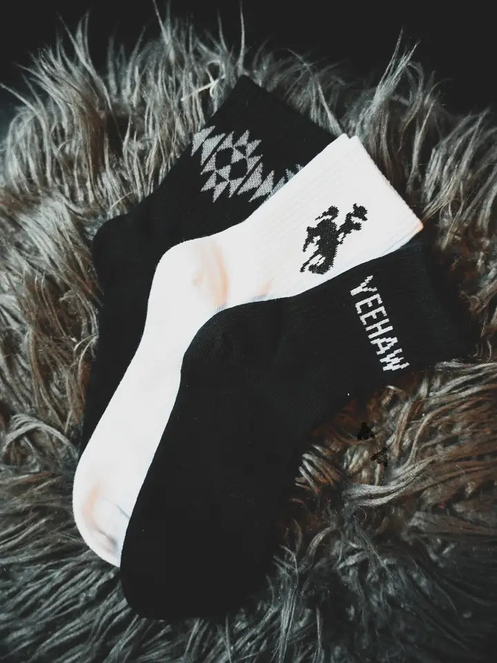 Sock Em Silly Western Socks - MONOCHROME
