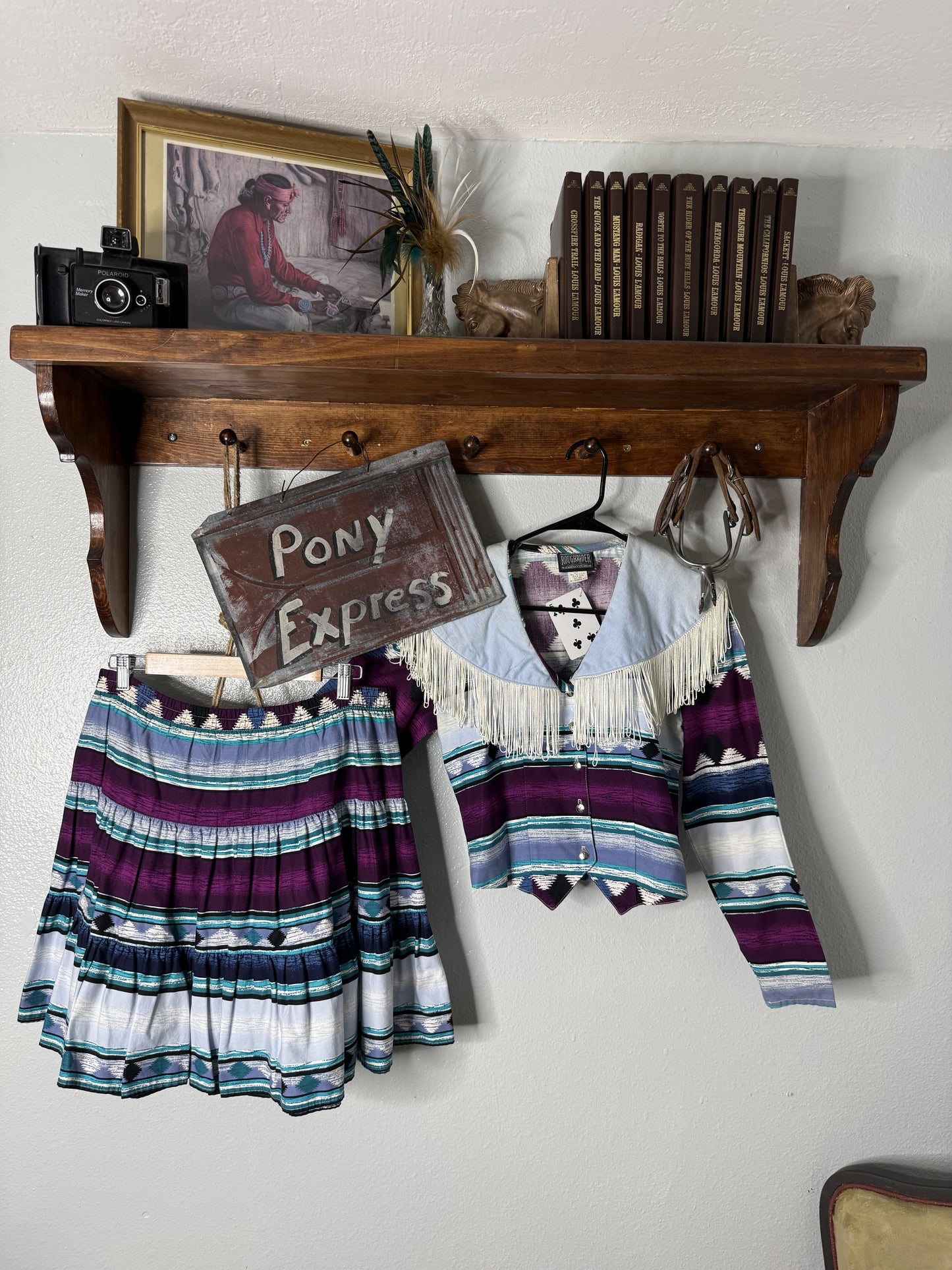 Vintage Roughrider Skirt & Button-Up Shirt Set