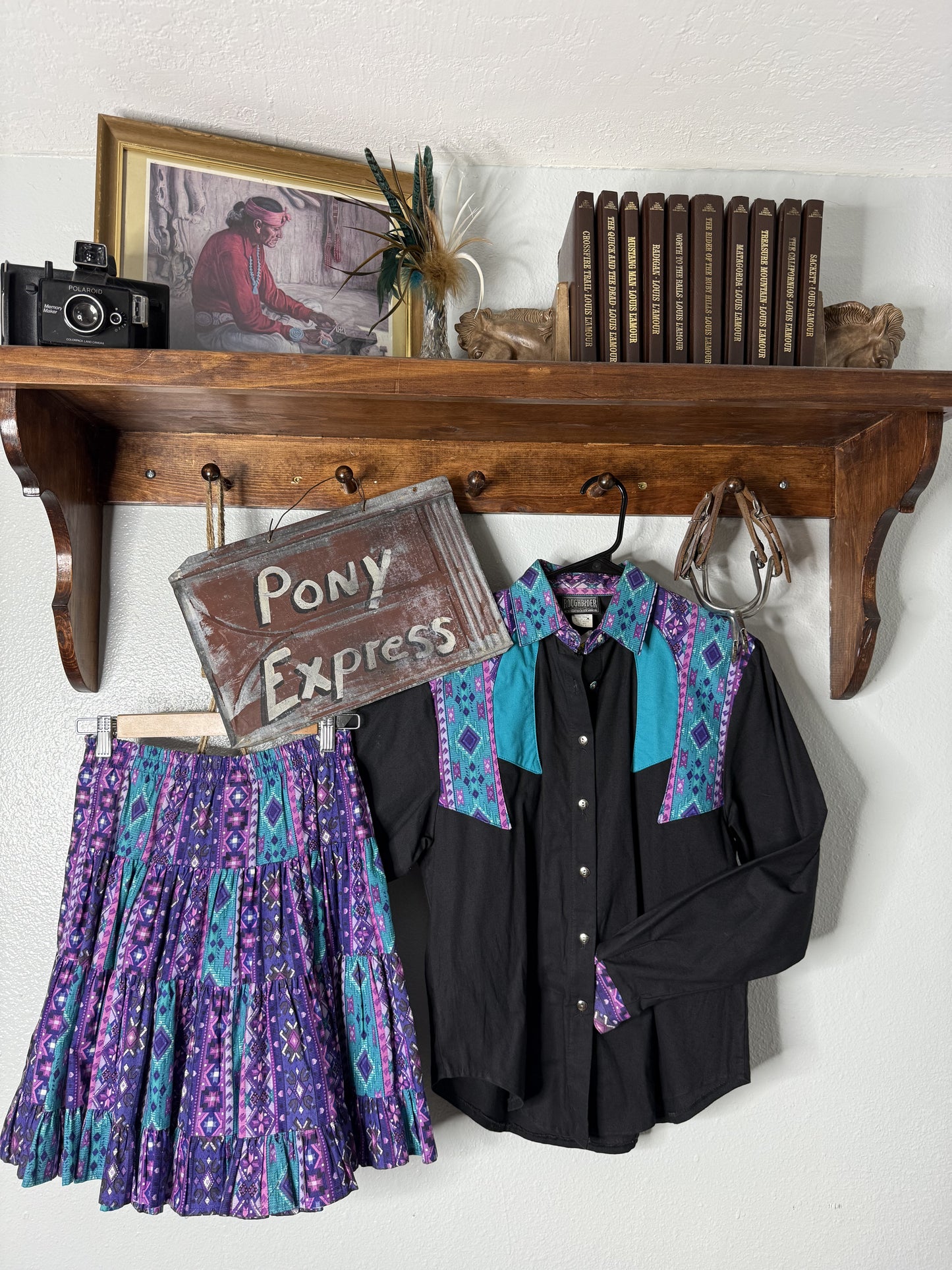 Vintage Roughrider Skirt & Button-Up Shirt Set