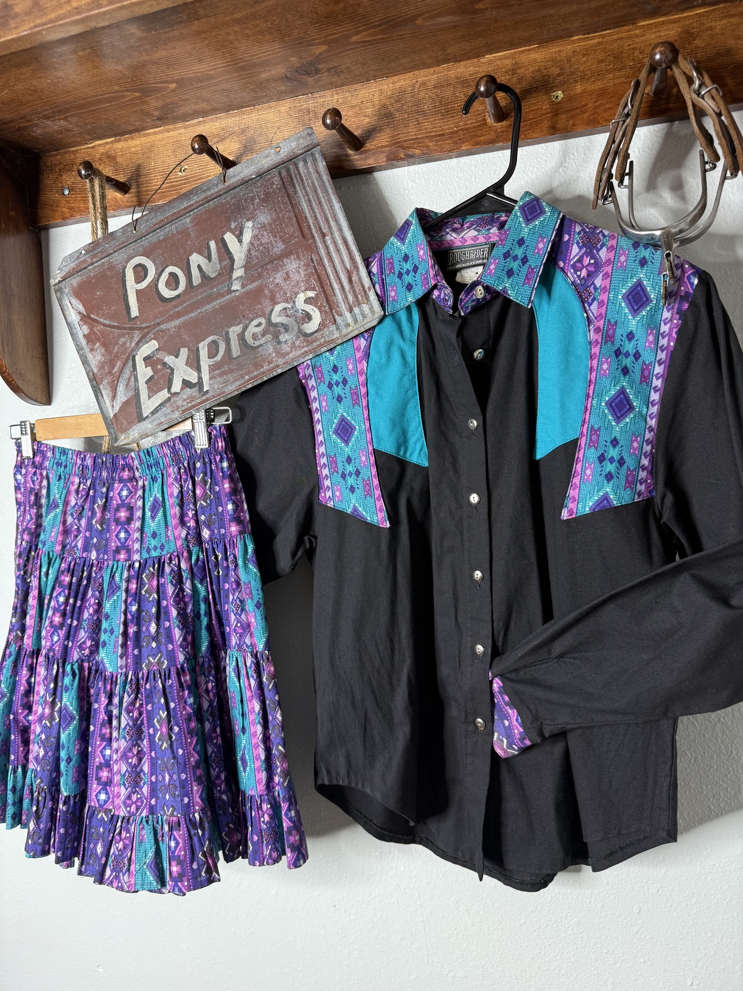Vintage Roughrider Skirt & Button-Up Shirt Set