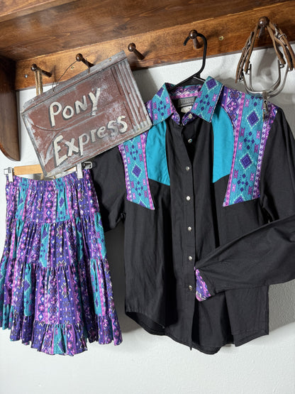 Vintage Roughrider Skirt & Button-Up Shirt Set