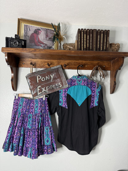 Vintage Roughrider Skirt & Button-Up Shirt Set