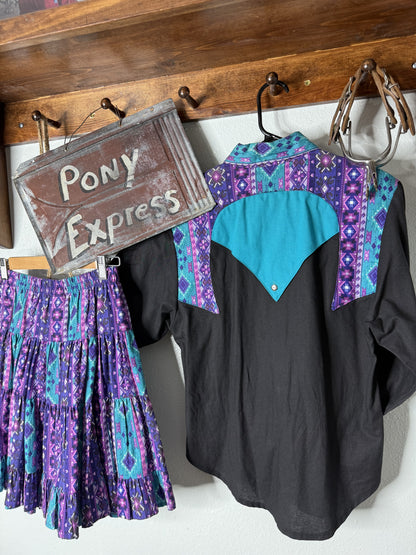 Vintage Roughrider Skirt & Button-Up Shirt Set