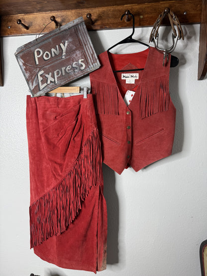 Vintage Mona Mode Genuine Leather Skirt & Vest Set
